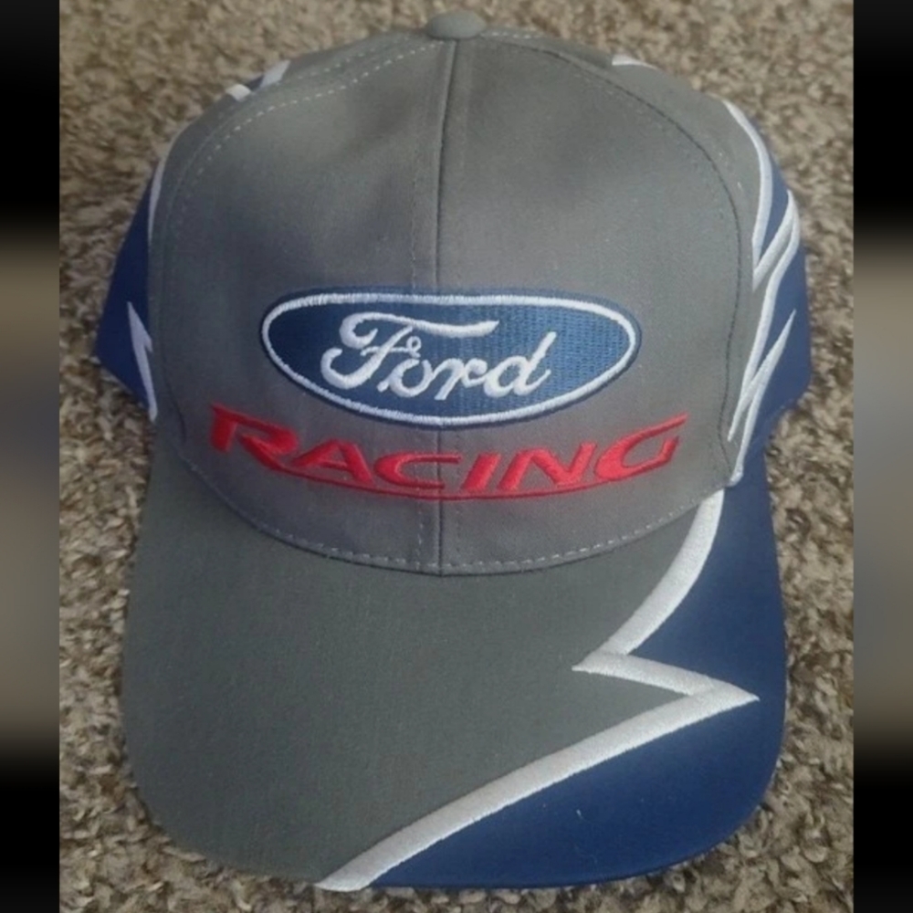 NASCAR Checkered Flag Ford Racing Embroidered Logo Shark Tooth Snapback Hat Cap
